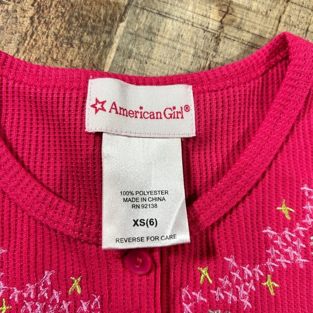 American Girl Pink Waffle Knit Fair Isle Pajama Top Henley Snowflake Shirt XS 6